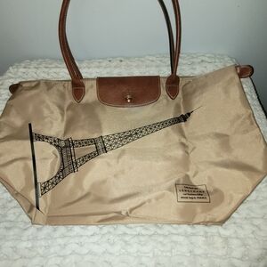 Longchamp Tan Tote Bag with Eiffel Tower Design